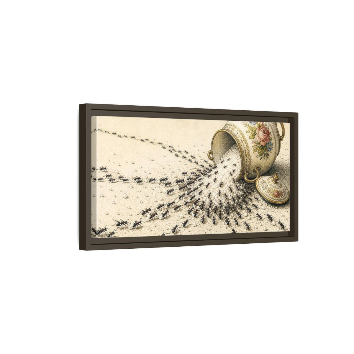 Side Mockup 7. Funny Ant Rescue shown as framed canvas print