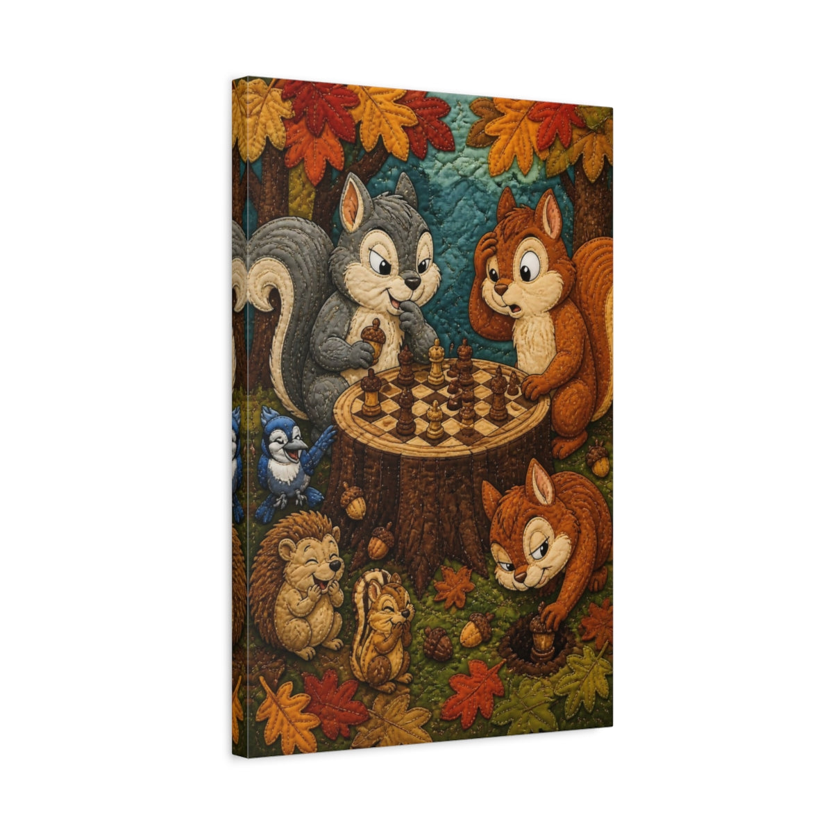 Side Mockup 3. Funny Chess Squirrels shown as canvas print