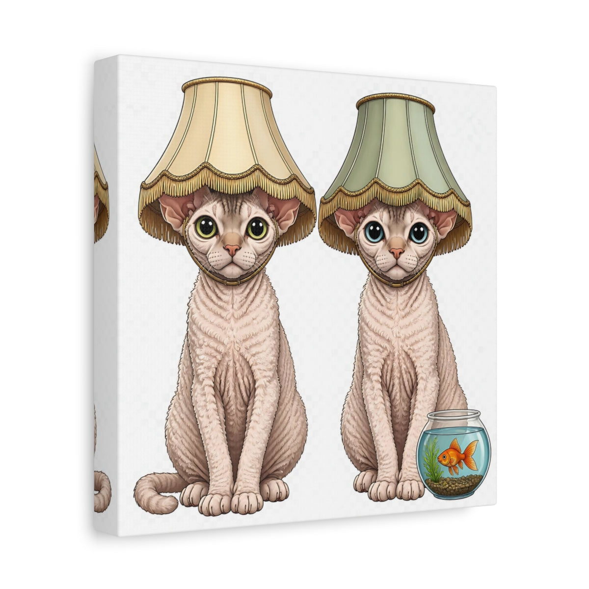 Side Mockup 9. Funny Devon Rex Cats shown as canvas print