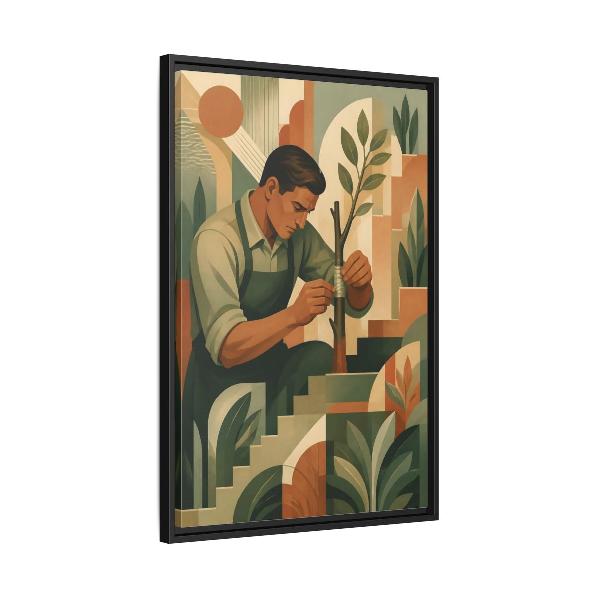 Side Mockup 14. Gardener Motivation Scene shown as framed canvas print