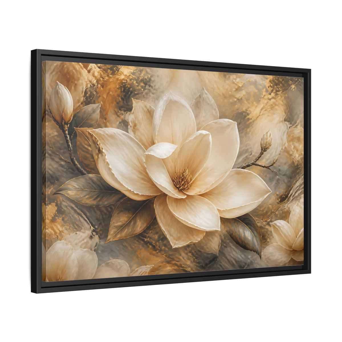 Side Mockup 14. Gilded Ivory Magnolia shown as framed canvas print