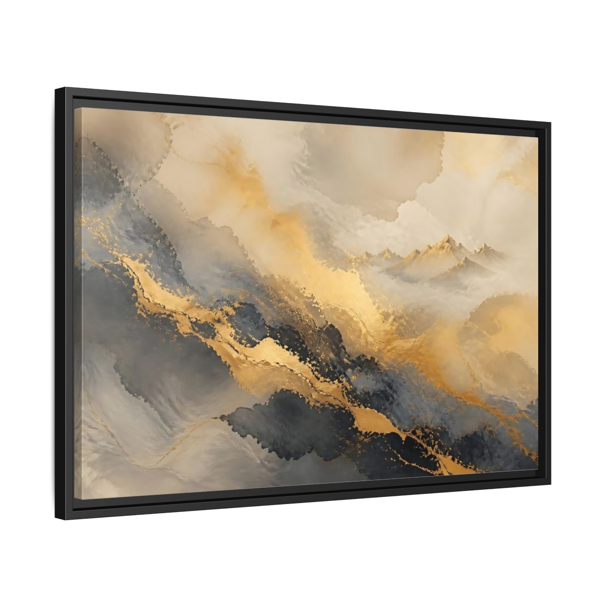Side Mockup 14. Gilded Mountain Mist shown as framed canvas print