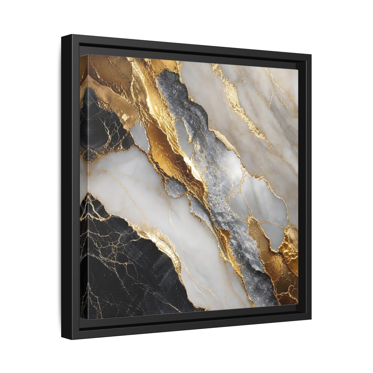 Side Mockup 32. Gold Veined Marble shown as framed canvas print