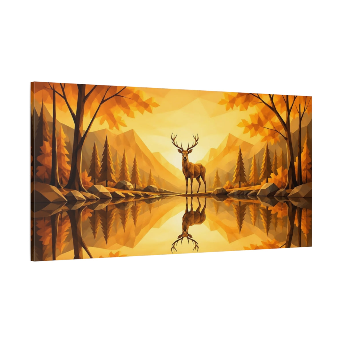 Side Mockup 2. Golden Autumn Stag shown as canvas print