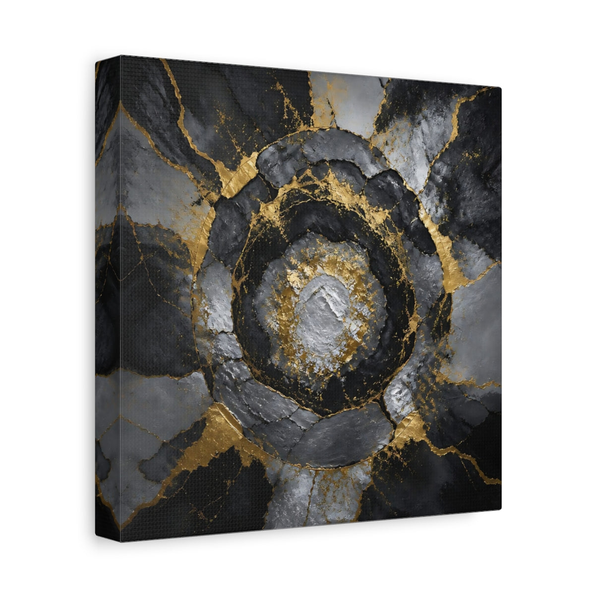 Side Mockup 9. Golden Concentric Rings shown as canvas print