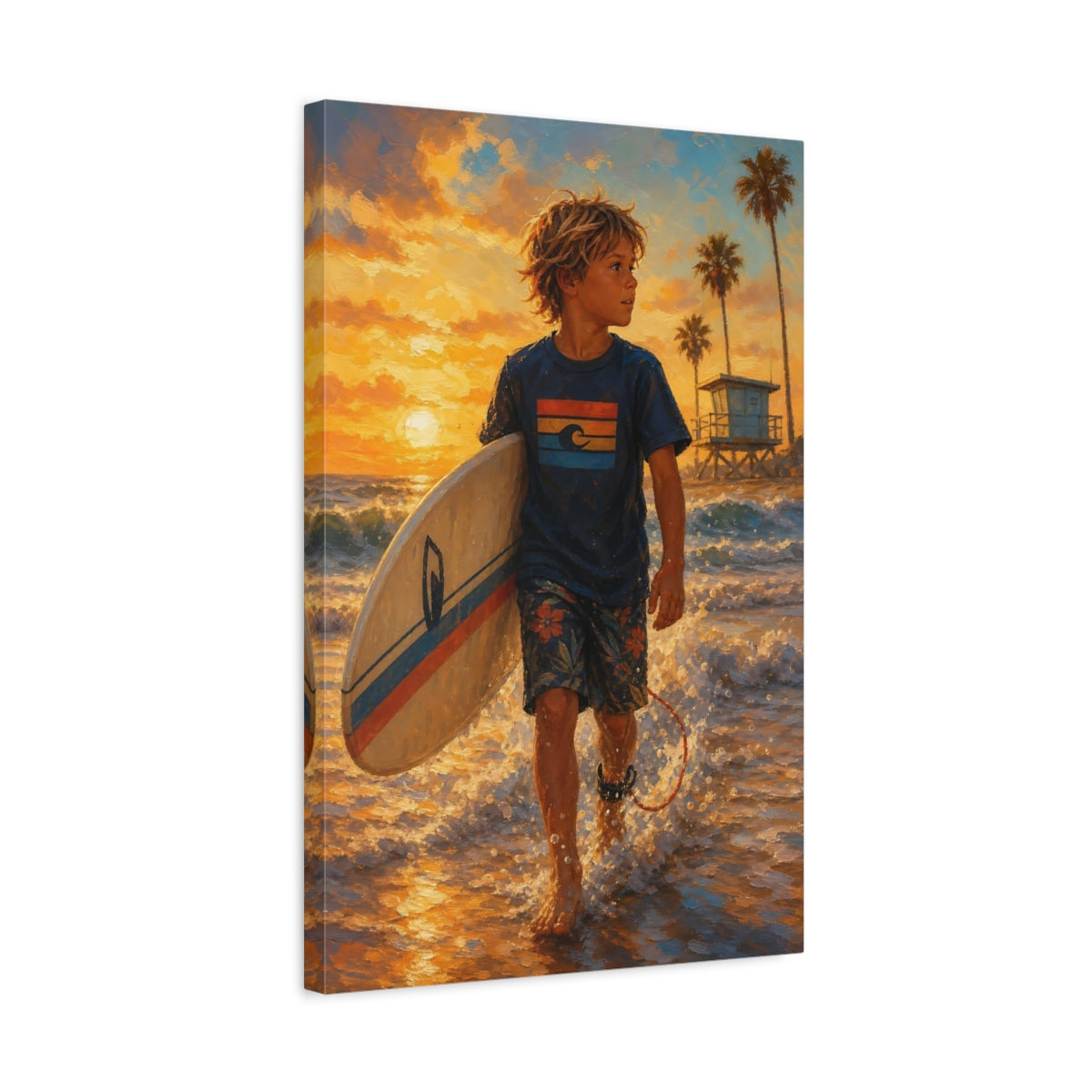 Side Mockup 3. Golden Hour Surfer shown as canvas print