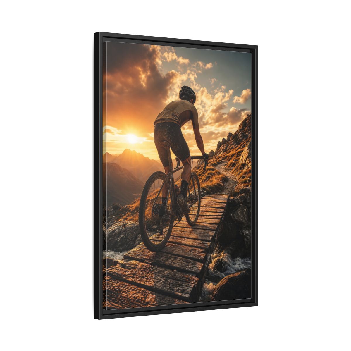 Side Mockup 14. Golden Hour Trail Ride shown as framed canvas print