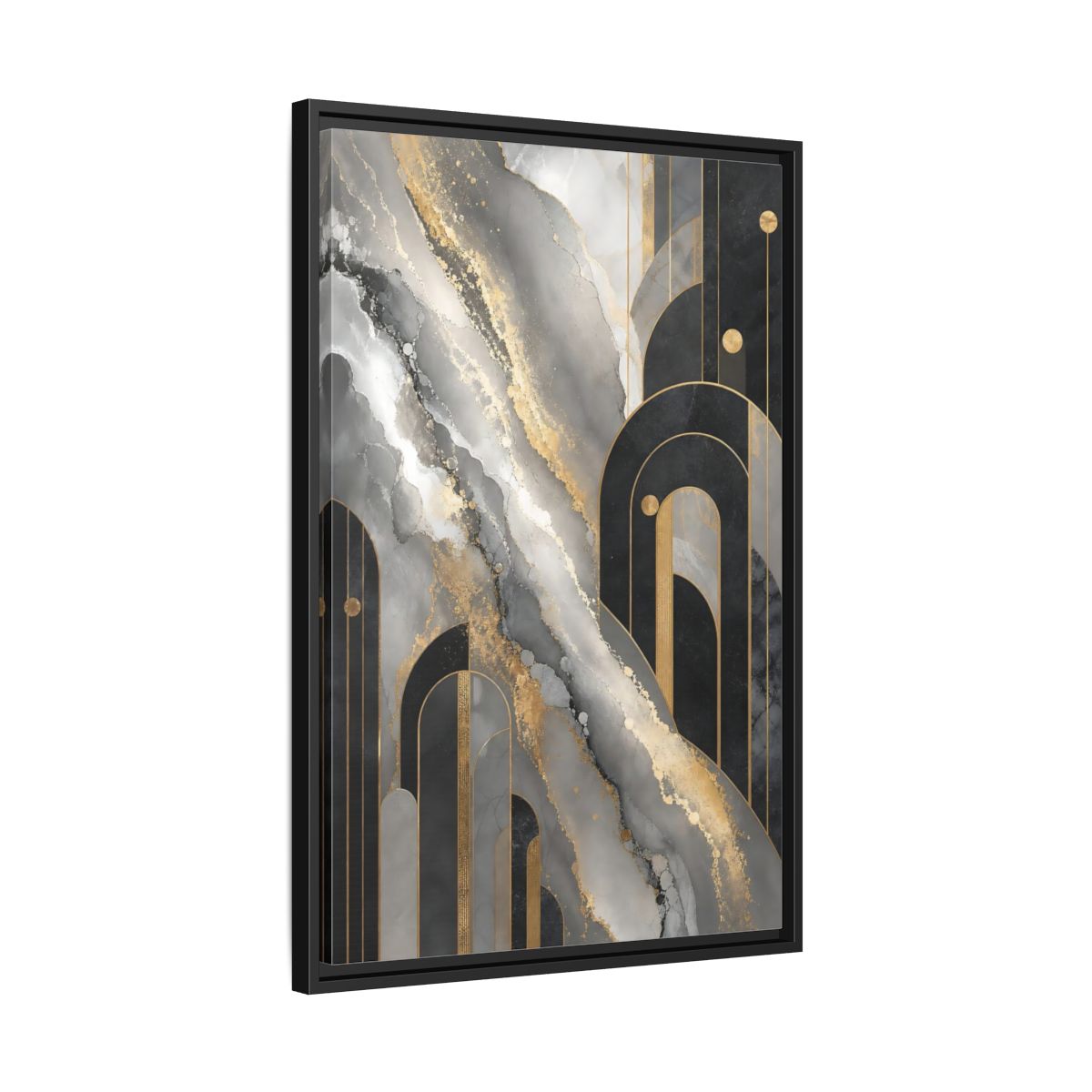Side Mockup 14. Golden Marble Arches shown as framed canvas print