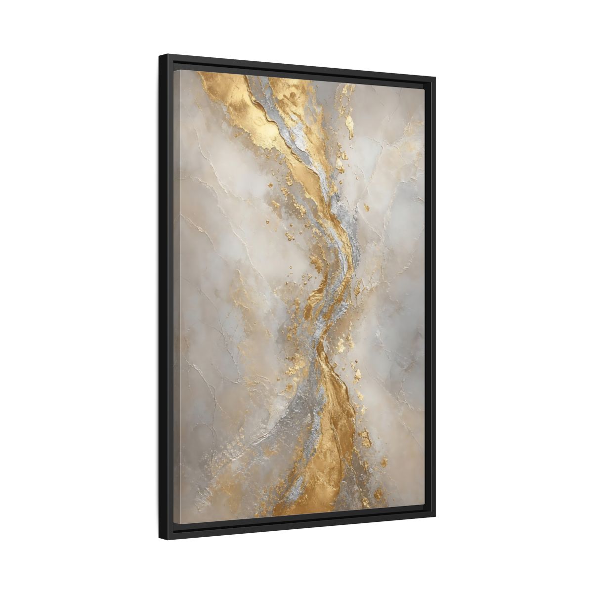 Side Mockup 14. Golden Marble Flow shown as framed canvas print