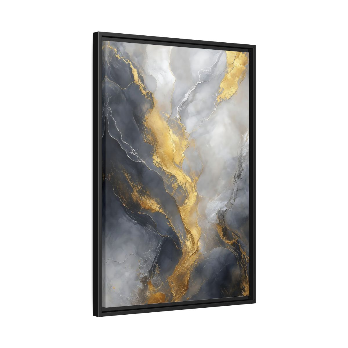 Side Mockup 14. Golden Marble Flow shown as framed canvas print