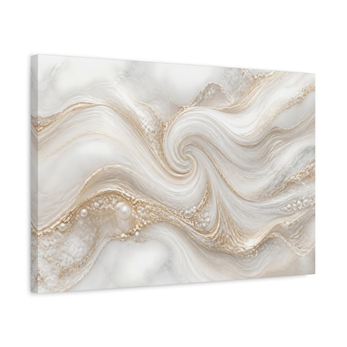 Side Mockup 3. Golden Marble Swirl With Pearls shown as canvas print