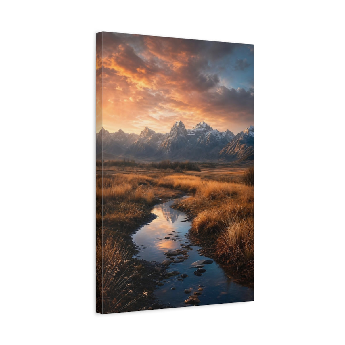 Side Mockup 3. Golden Mountain Sunset shown as canvas print