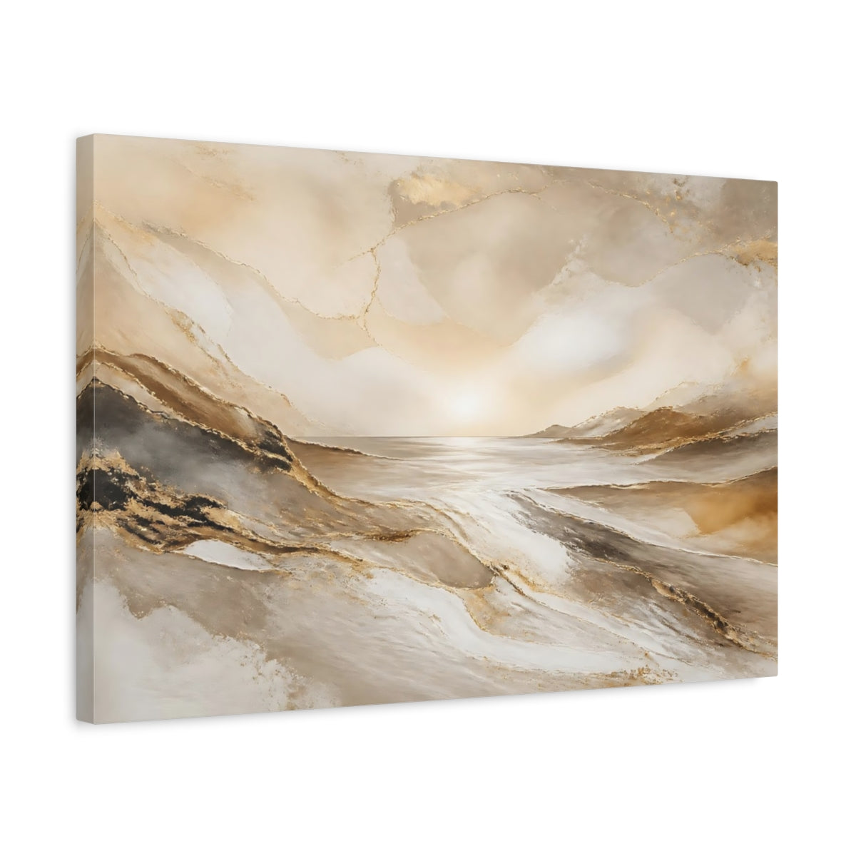 Side Mockup 3. Golden Seascape Sunrise shown as canvas print