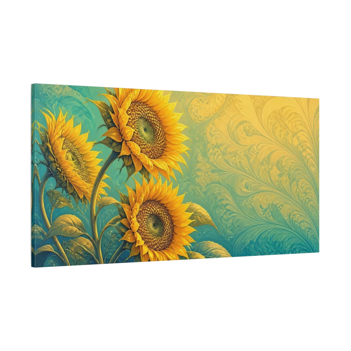 Side Mockup 2. Golden Sunflower Swirl shown as canvas print