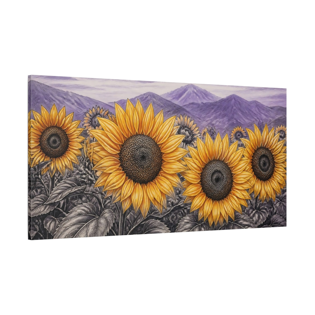 Side Mockup 2. Golden Sunflowers At Dusk shown as canvas print