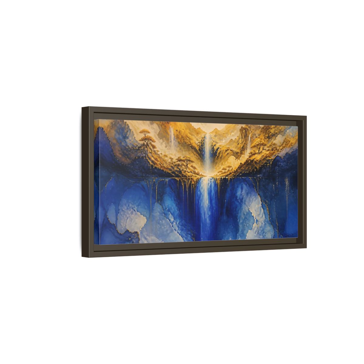 Side Mockup 7. Golden Valley Waterfall shown as framed canvas print