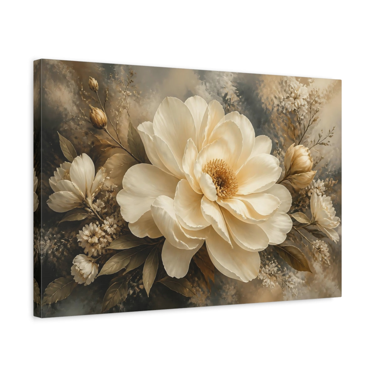 Side Mockup 3. Graceful Ivory Peony shown as canvas print