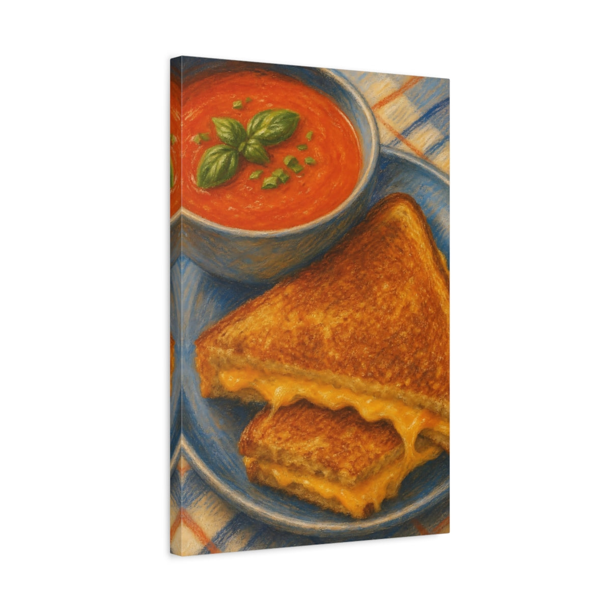 Side Mockup 3. Grilled Cheese And Tomato Soup shown as canvas print
