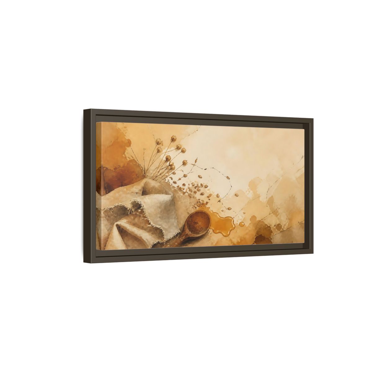 Side Mockup 7. Honeyed Spoon & Linen shown as framed canvas print