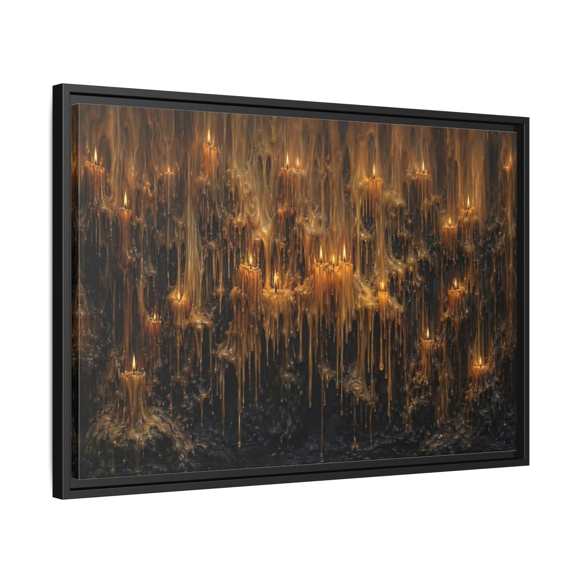 Side Mockup 14. Horror Melting Candles Amber Wax shown as stretched canvas wall art