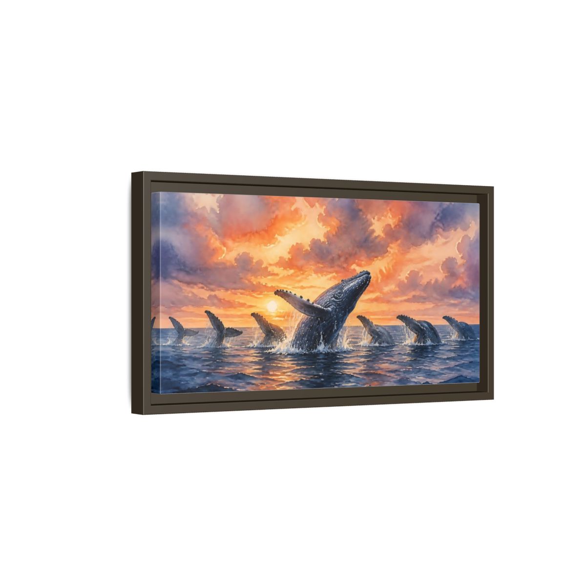 Side Mockup 7. Humpbacks At Sunset shown as framed canvas print