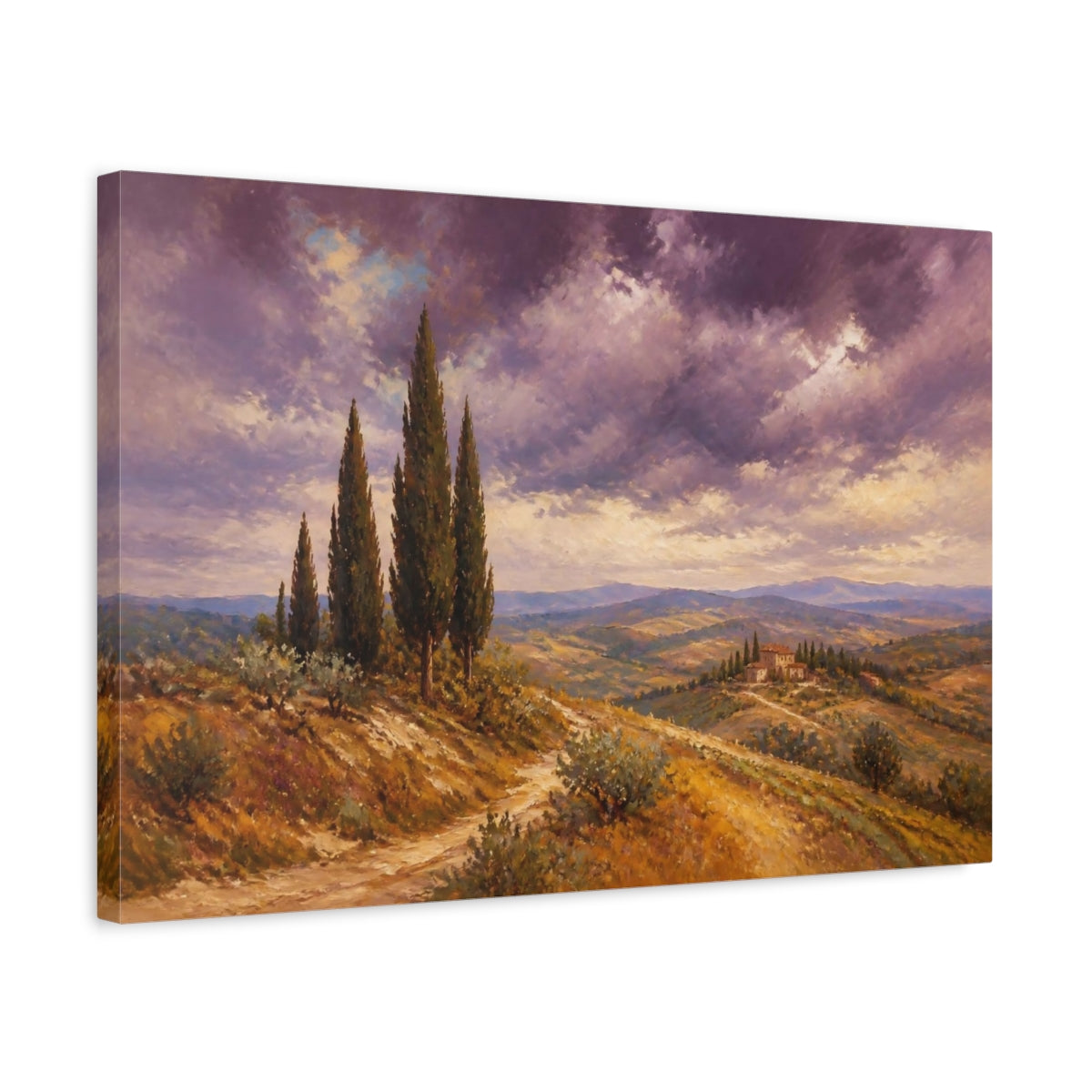 Side Mockup 3. Italian Cypress Hills shown as canvas print