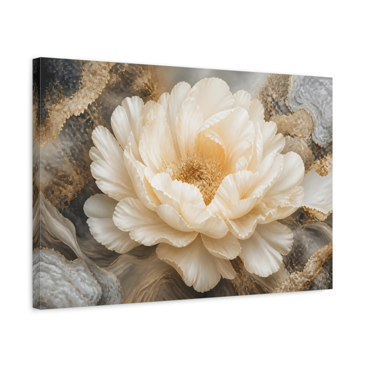 Side Mockup 3. Ivory Floral Bloom shown as canvas print