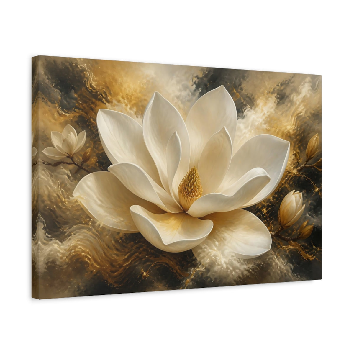 Side Mockup 3. Ivory Magnolia Floral Elegance shown as canvas print
