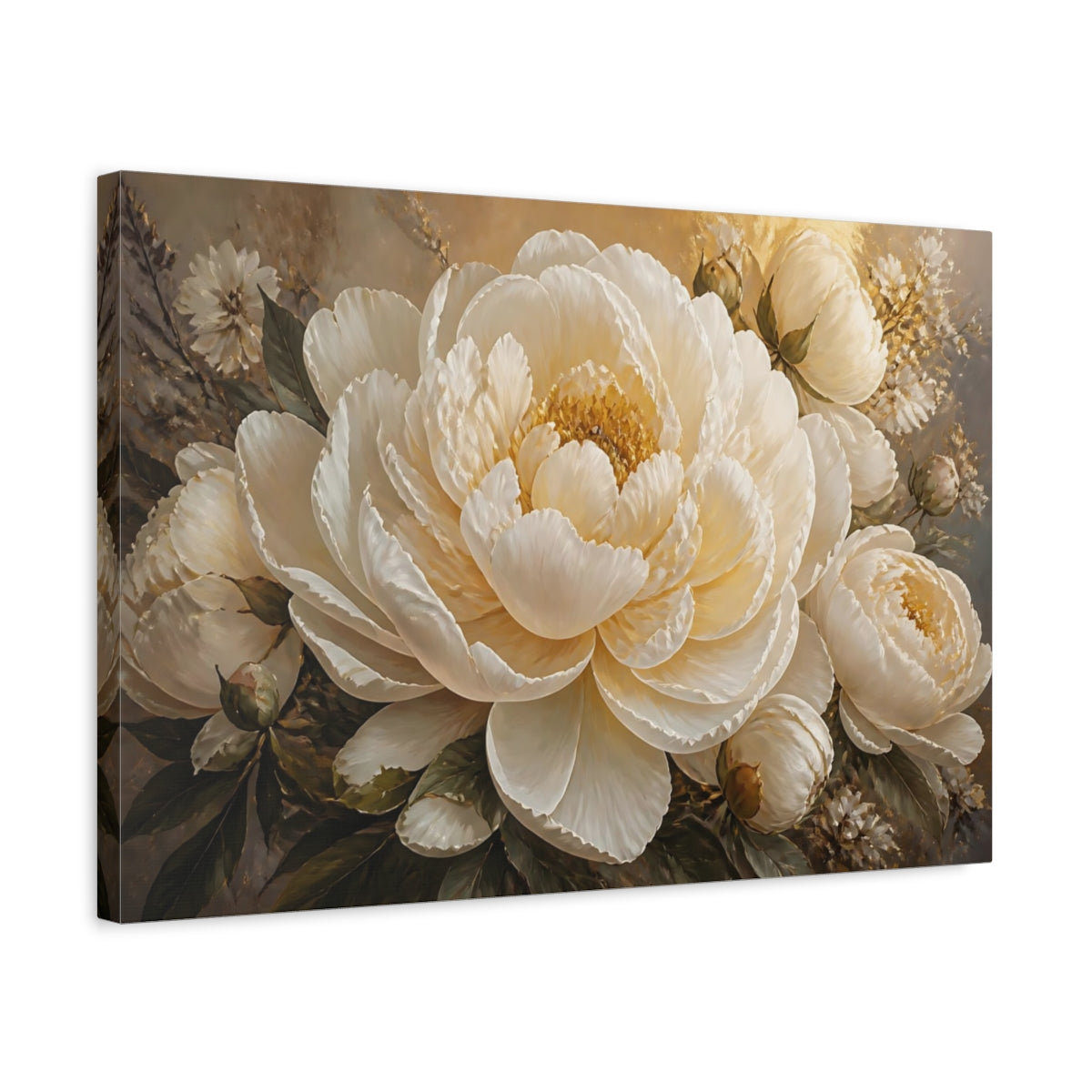 Side Mockup 3. Ivory Peony Blossom shown as canvas print