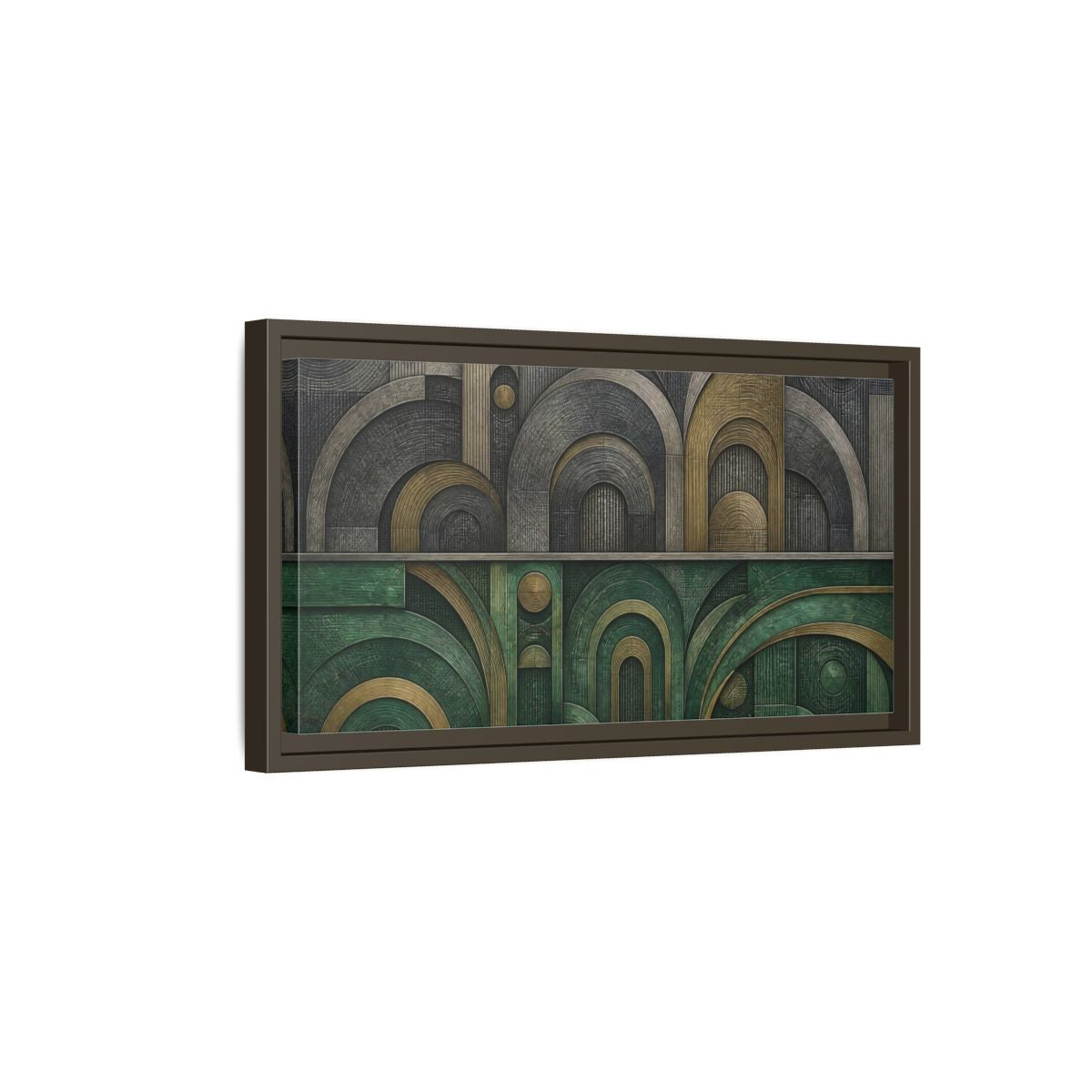 Side Mockup 7. Jade & Brass Arches shown as framed canvas print