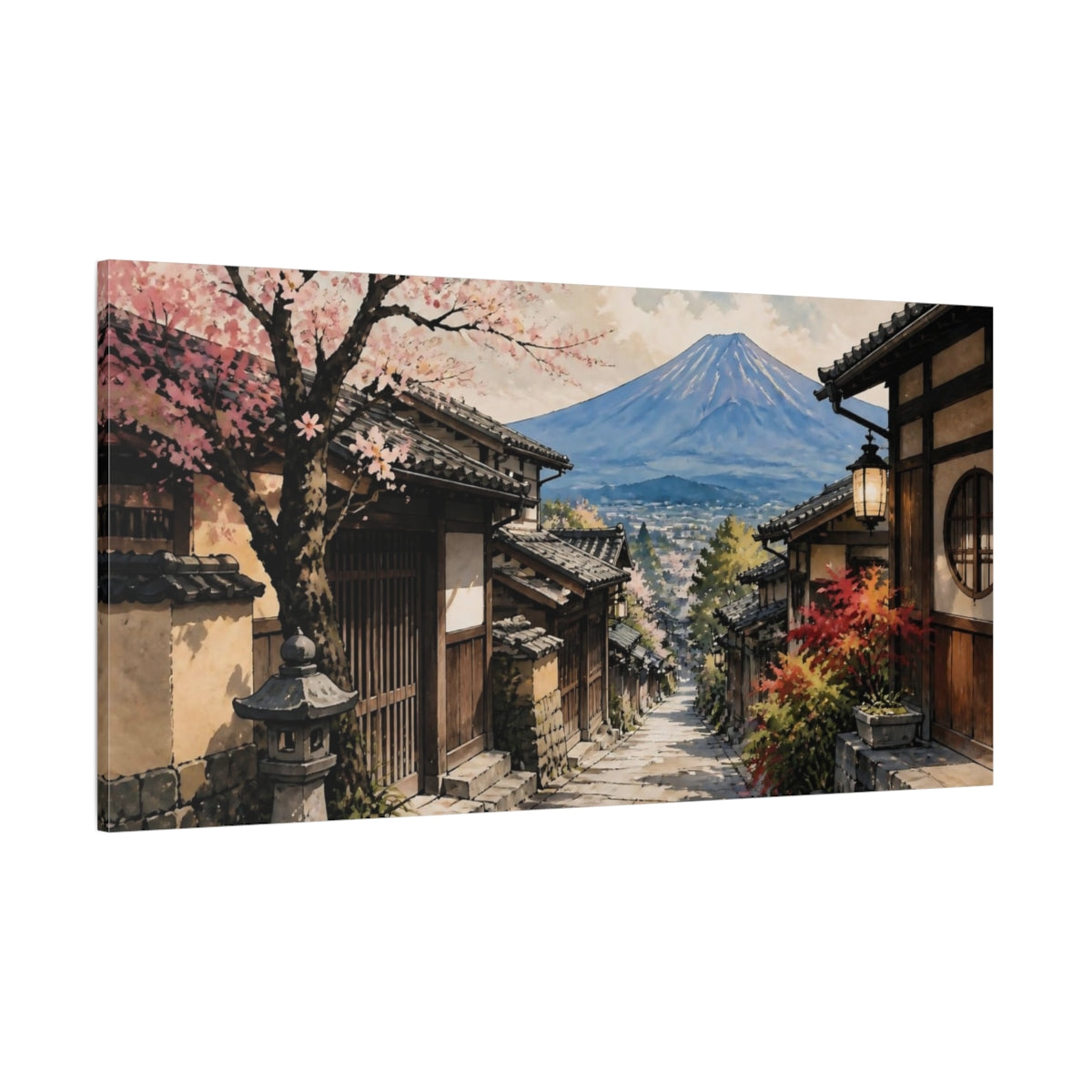 Side Mockup 2. Japanese Alley To Mount Fuji shown as canvas print
