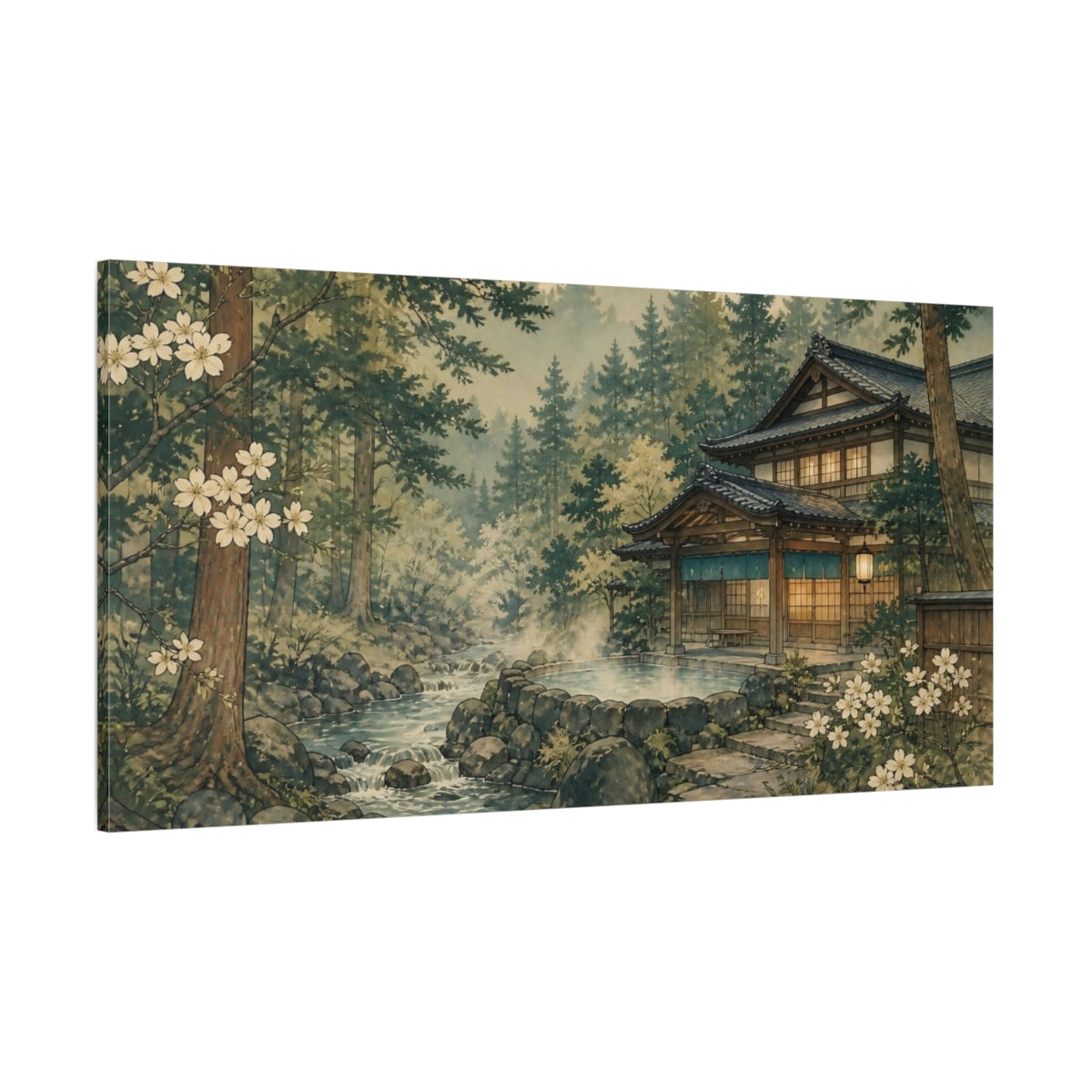 Side Mockup 2. Japanese Bathhouse Retreat shown as canvas print