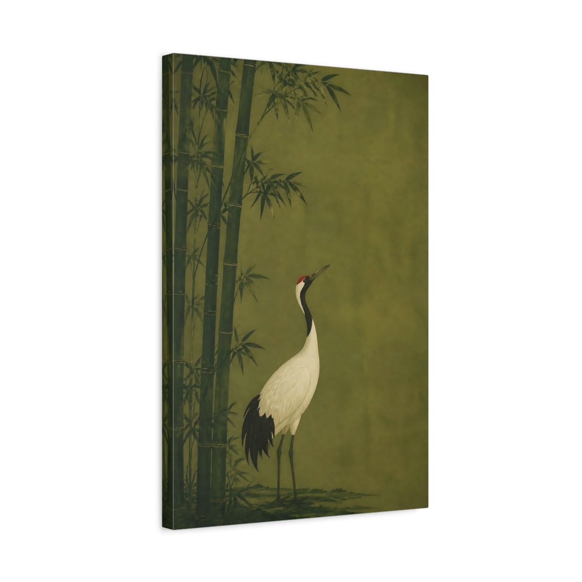 Side Mockup 3. Japanese Crane In Bamboo shown as canvas print