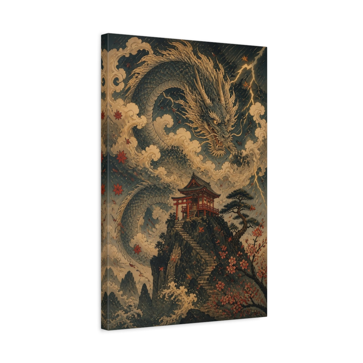 Side Mockup 3. Japanese Dragon Shrine shown as canvas print