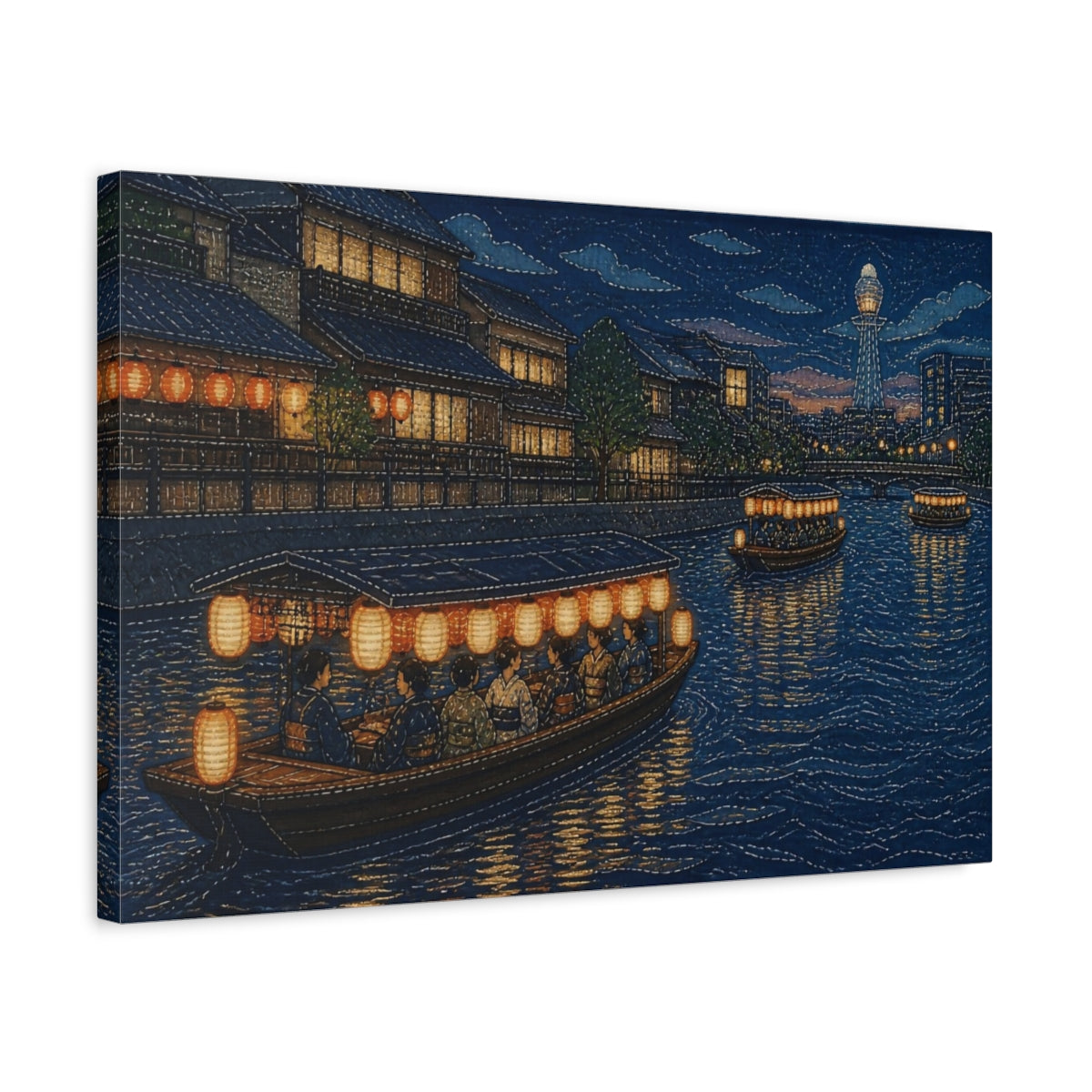 Side Mockup 3. Japanese Lantern Boat Cruise shown as canvas print