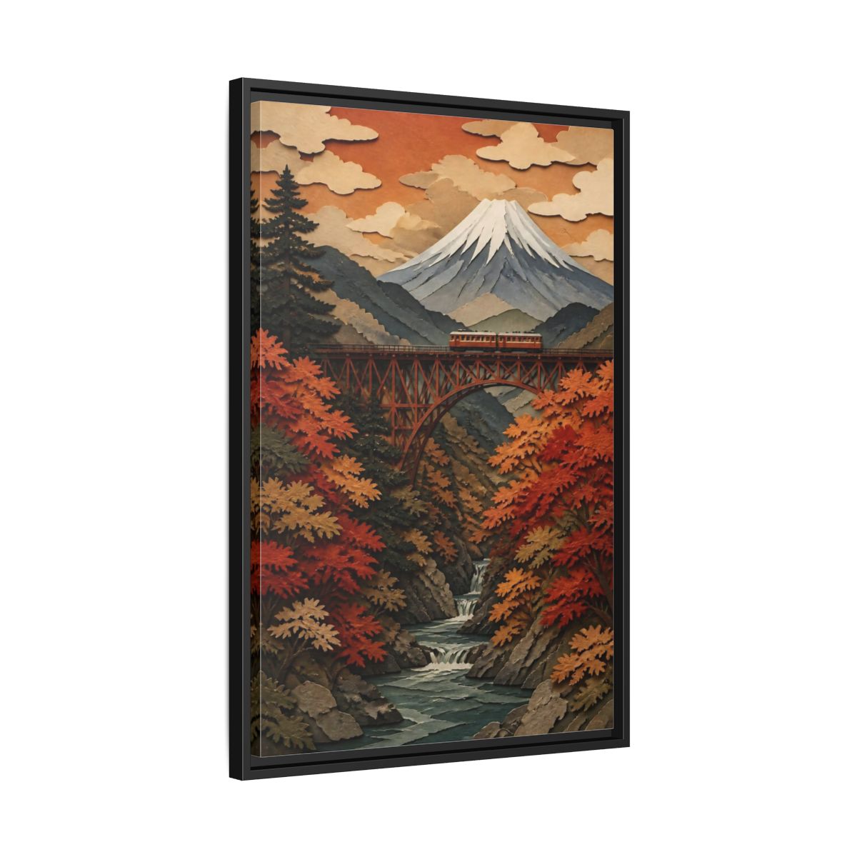 Side Mockup 14. Japanese Mountain Rail Bridge shown as framed canvas print