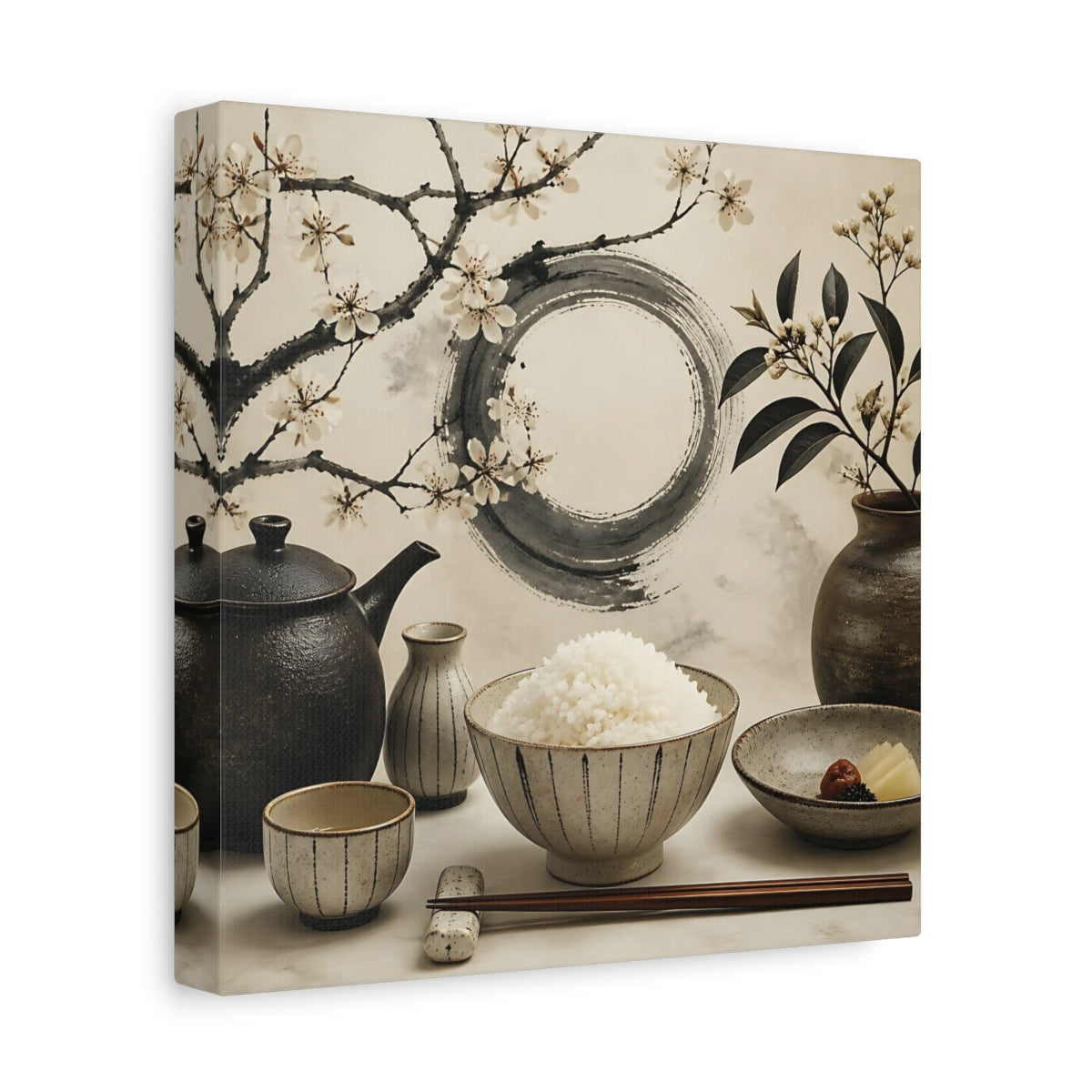 Side Mockup 9. Japanese Rice Bowl With Blossoms shown as canvas print