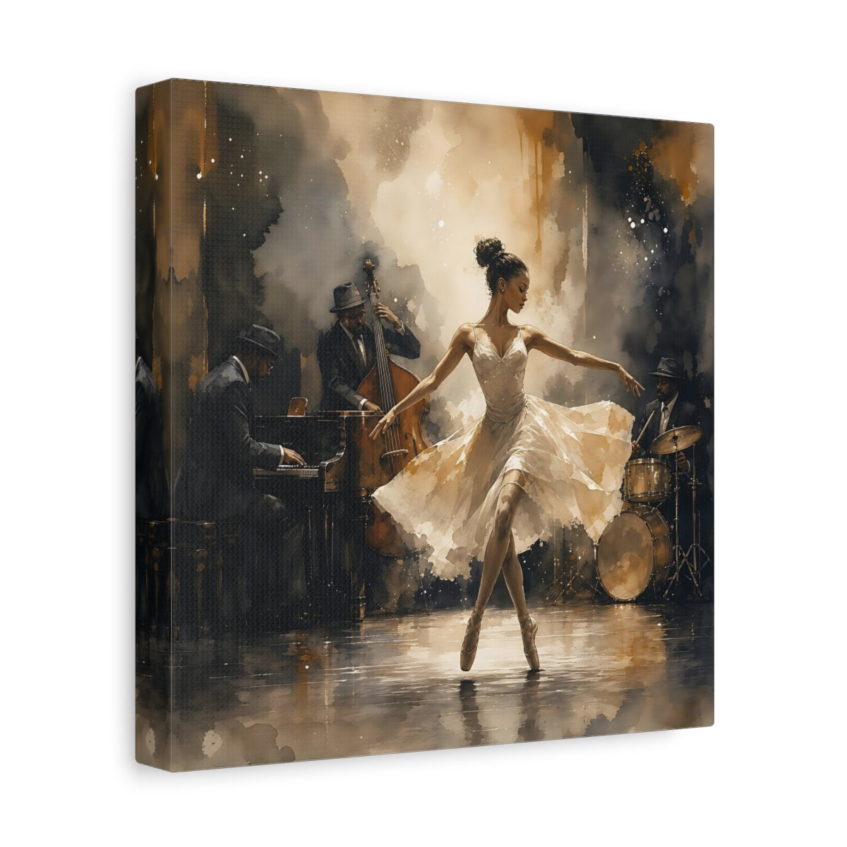 Side Mockup 9. Jazz Club Ballerina shown as canvas print
