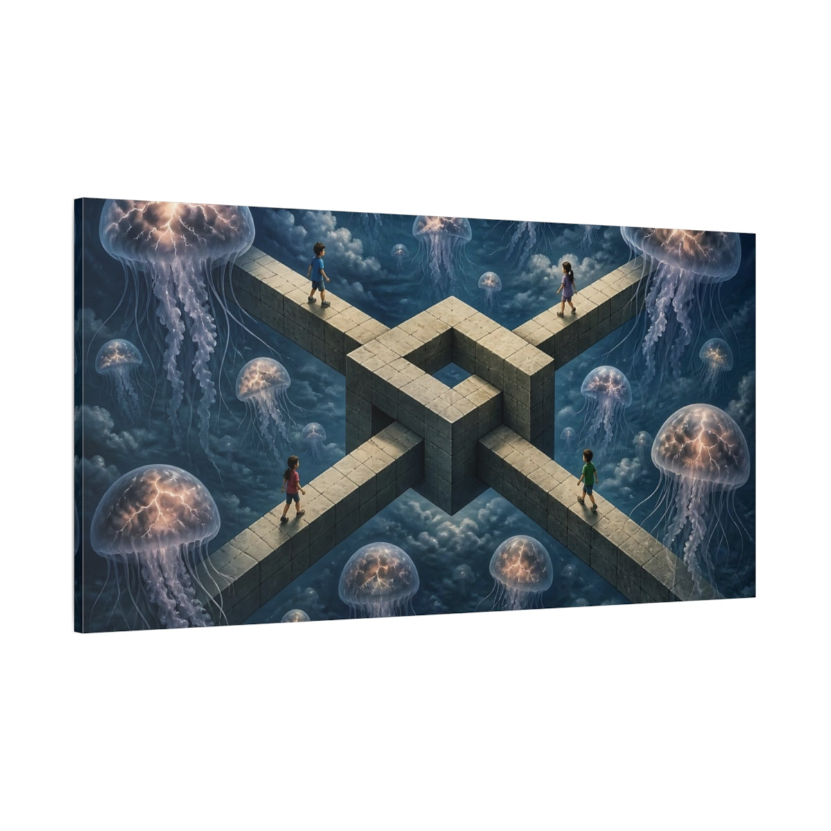 Side Mockup 2. Jellyfish Illusion shown as canvas print