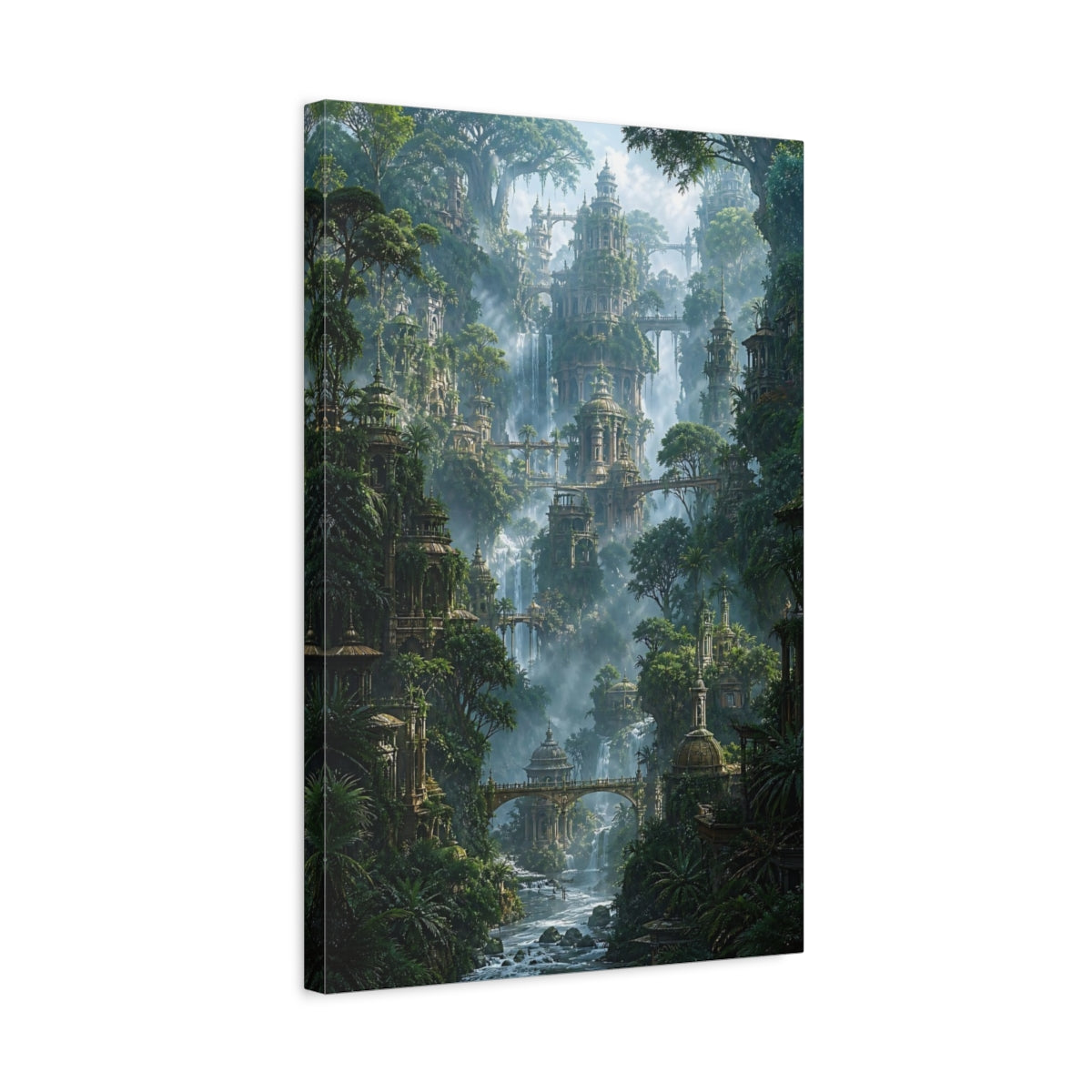 Side Mockup 3. Jungle City Ruins shown as canvas print