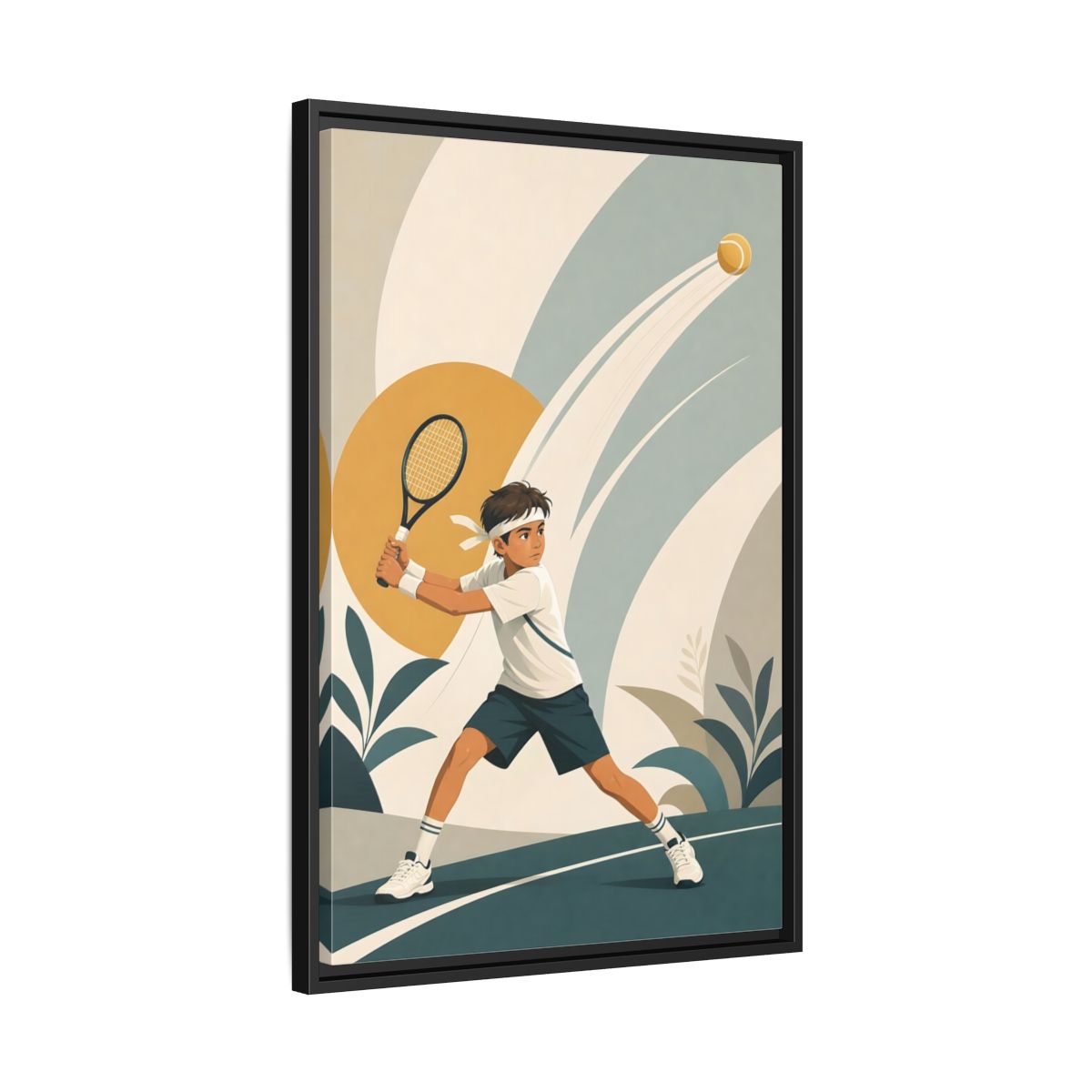 Side Mockup 14. Junior Tennis Serve shown as framed canvas print
