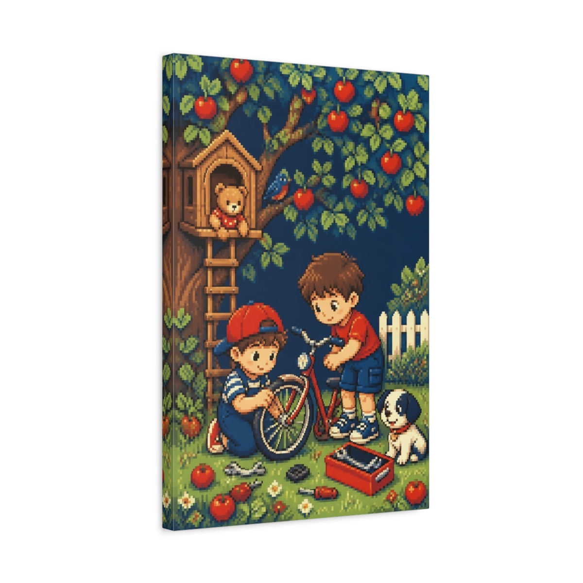Side Mockup 3. Kids Bike Repair shown as canvas print