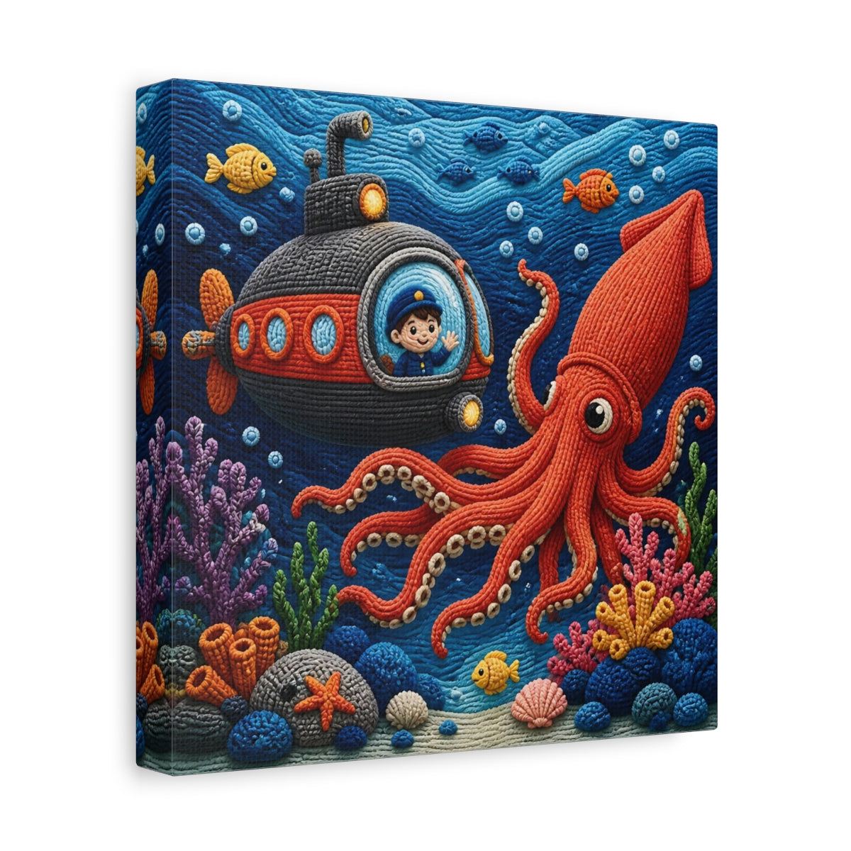 Side Mockup 9. Kids Room Squid Adventure shown as canvas print