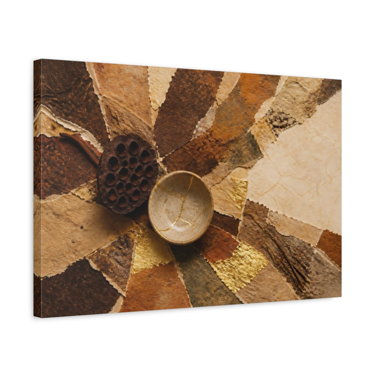 Side Mockup 3. Kintsugi Bowl And Seedpod shown as canvas print
