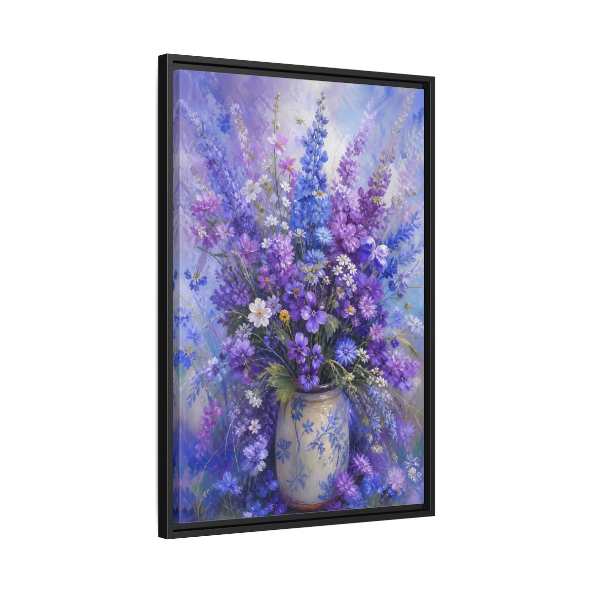 Side Mockup 14. Lavender Meadow Bouquet shown as framed canvas print