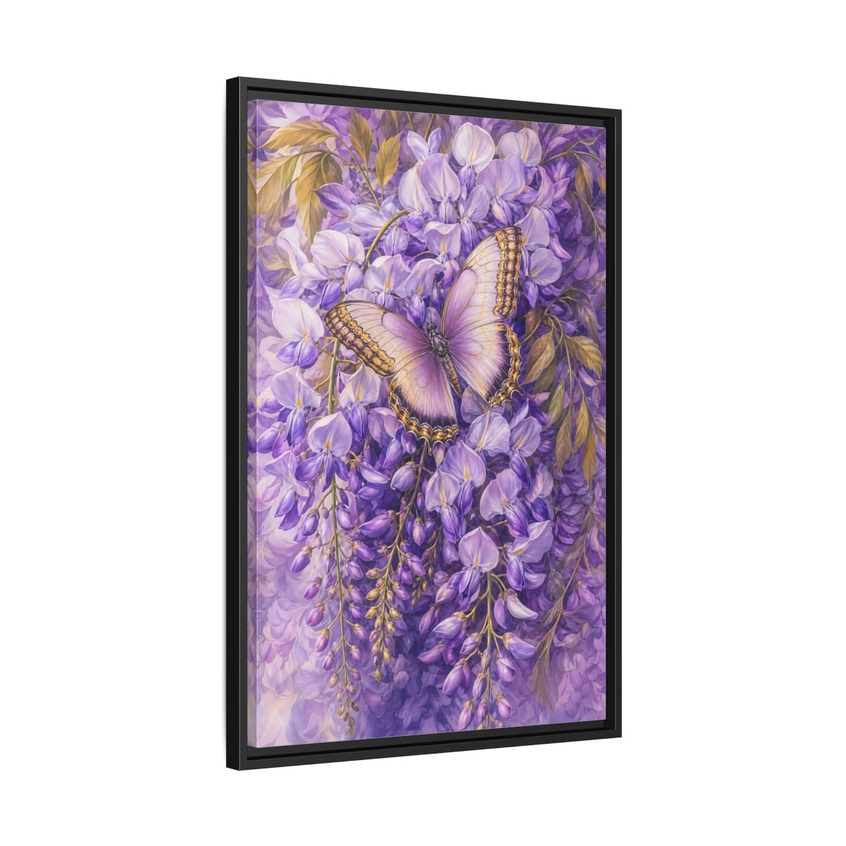 Side Mockup 14. Lavender Wisteria Butterfly shown as framed canvas print