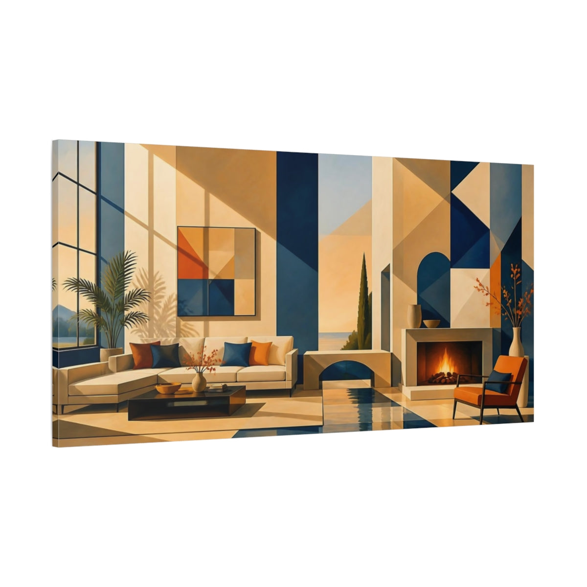 Side Mockup 2. Living Room Geometric Interior shown as canvas print