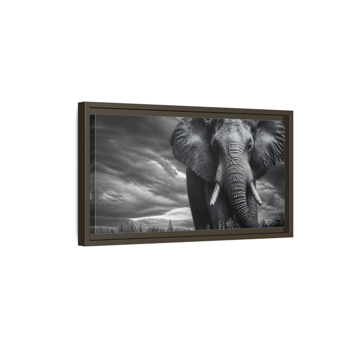 Side Mockup 7. Majestic Elephant Portrait shown as framed canvas print