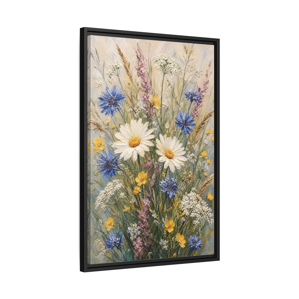 Side Mockup 14. Meadow Wildflower Bouquet shown as framed canvas print