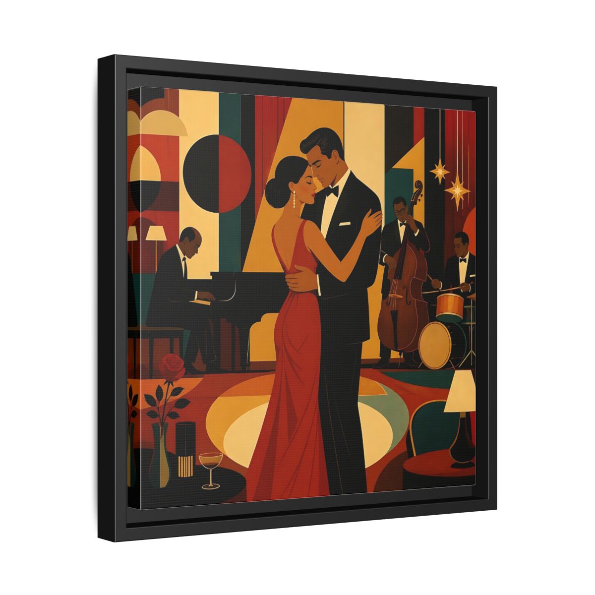 Side Mockup 32. Midnight Jazz Romance shown as framed canvas print